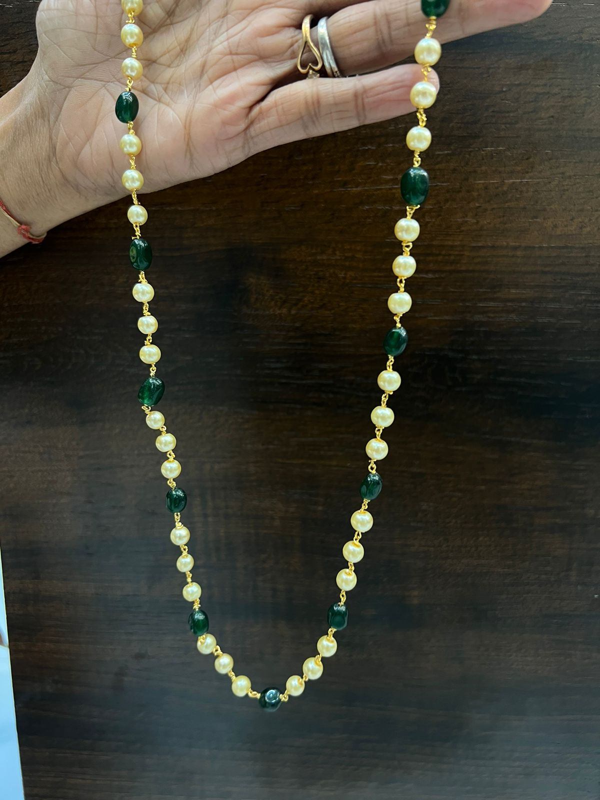 BEADS MALA AND CHAINS Pearl chain 044 EMERALD 18-20