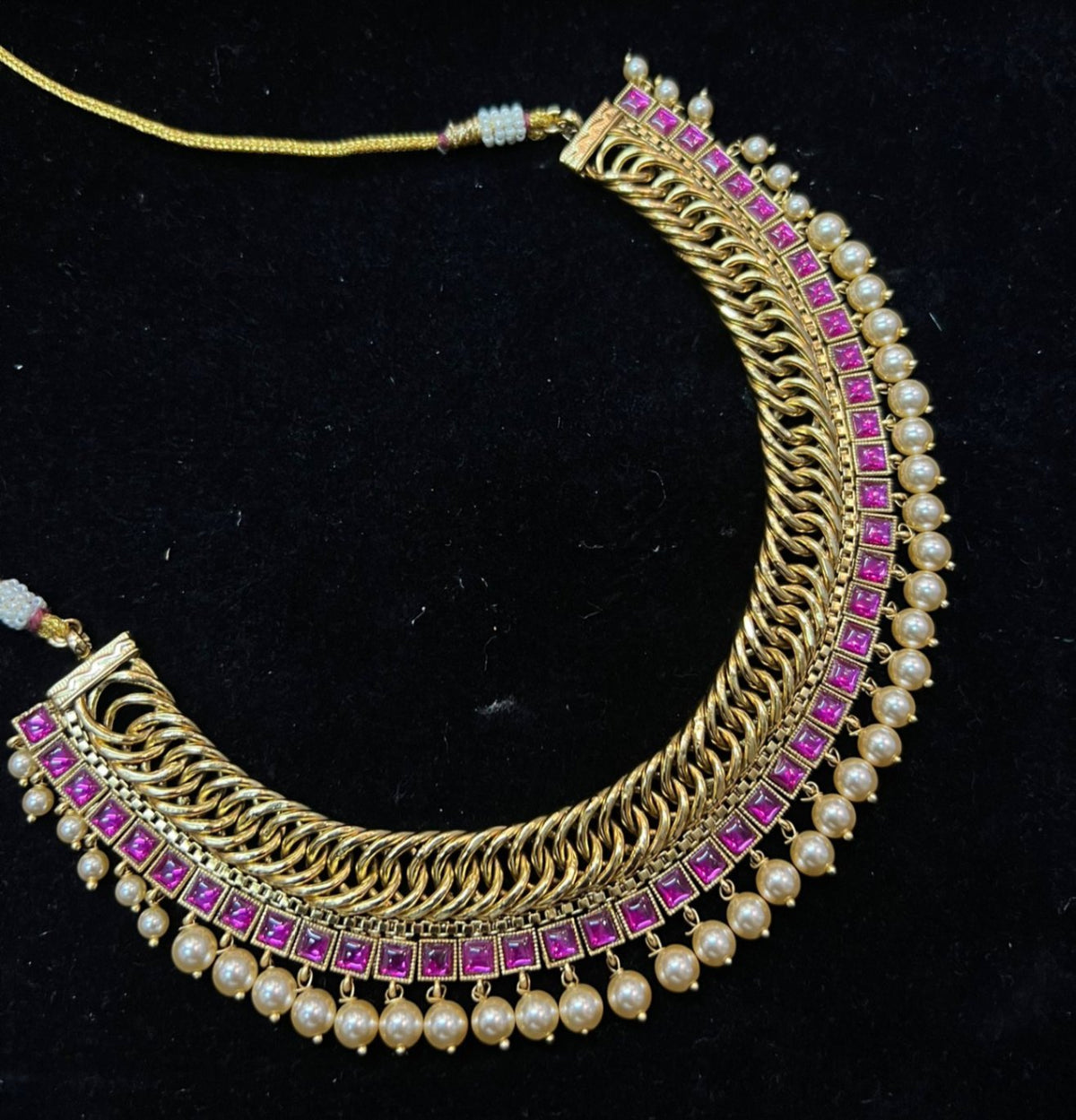 NECKLACE SHORT JALEBI NECKLACE WITHOUT PENDANT WITH PEARLS NE543 NAKSHI ANTQIUE RUBY