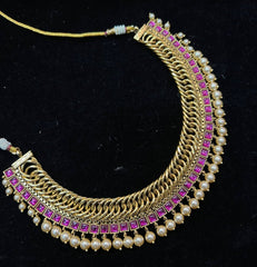 NECKLACE SHORT JALEBI NECKLACE WITHOUT PENDANT WITH PEARLS NE543 NAKSHI ANTQIUE RUBY