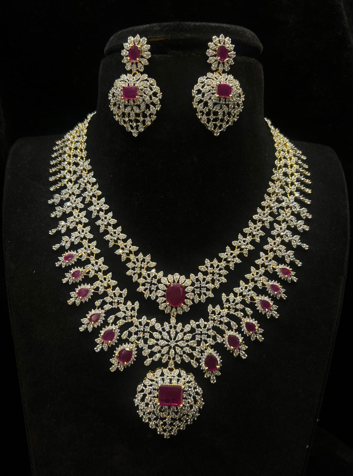 NECKLACE DIAMONK LOOK LAYER SET NE531 DIAMOND RUBY