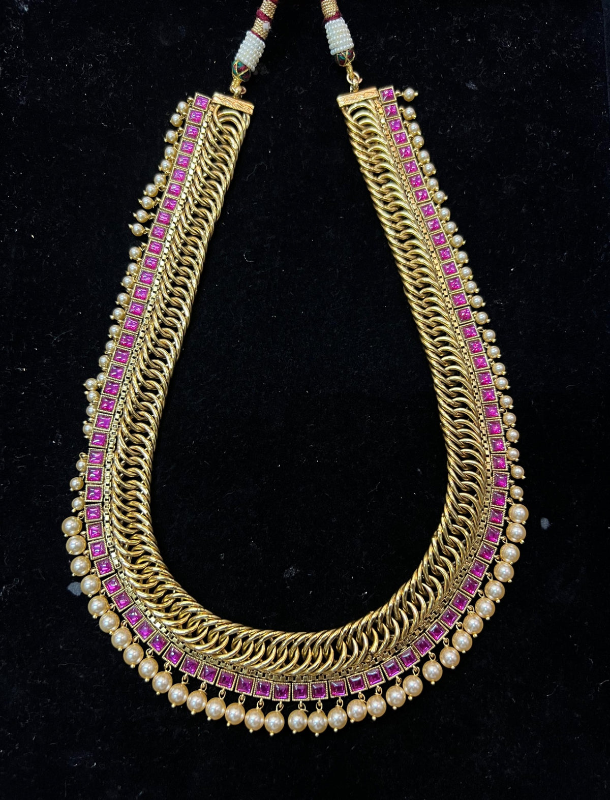 NECKLACE NECKLACE LONG JALEBI NECKLACE WITHOUT PENDANT WITH PEARLS NE543 NAKSHI ANTQIUE RUBY