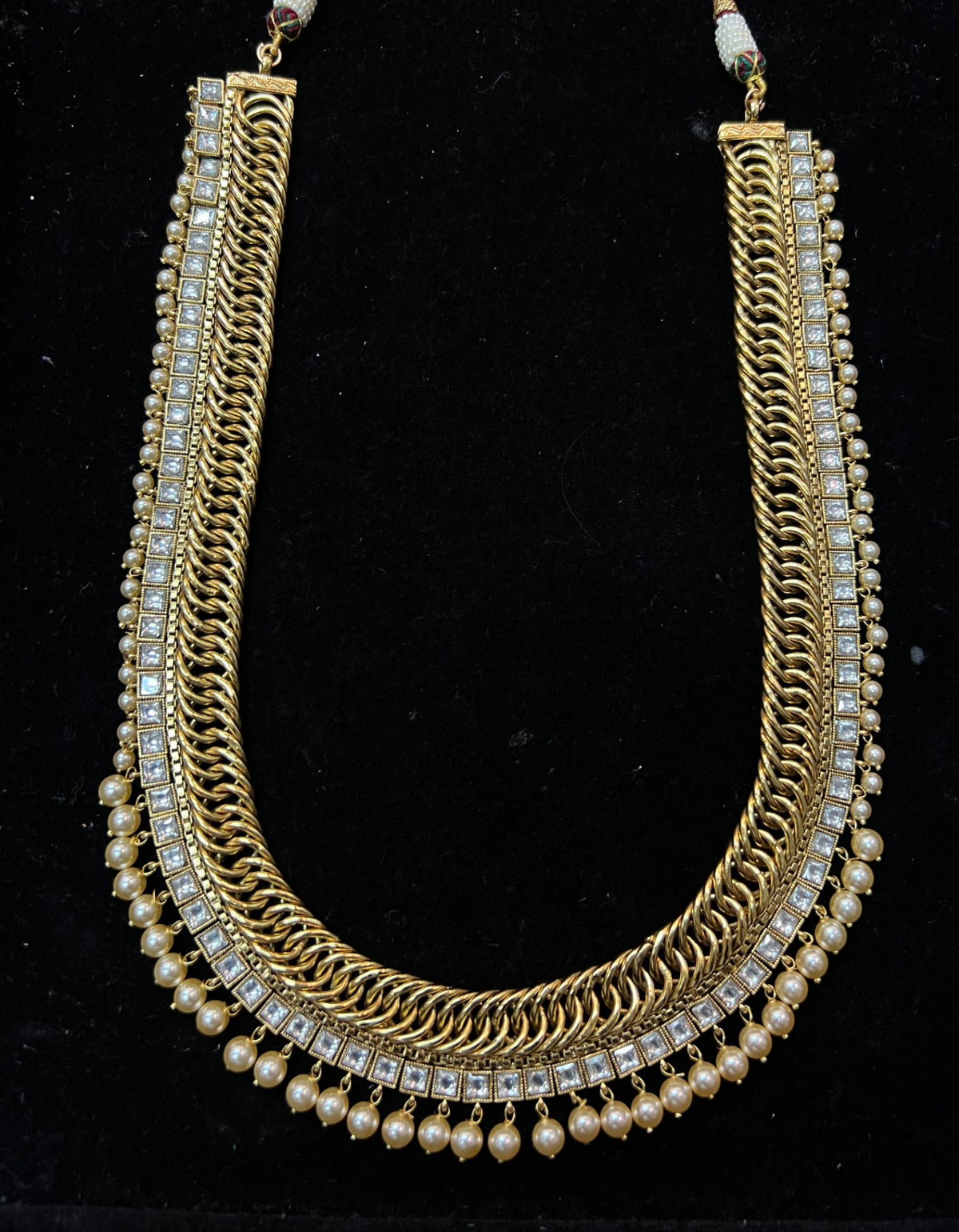 NECKLACE NECKLACE LONG JALEBI NECKLACE WITHOUT PENDANT WITH PEARLS NE543 NAKSHI ANTQIUE WHITE