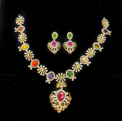 NECKLACE NAVRATNA NECKLACE 463 DIAMOND  Navratna