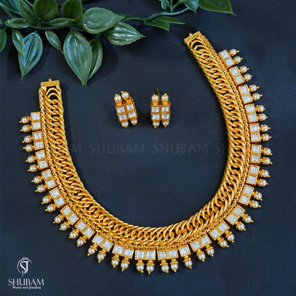 NECKLACE Jalebi necklace 8 GOLDEN STONE WHITE